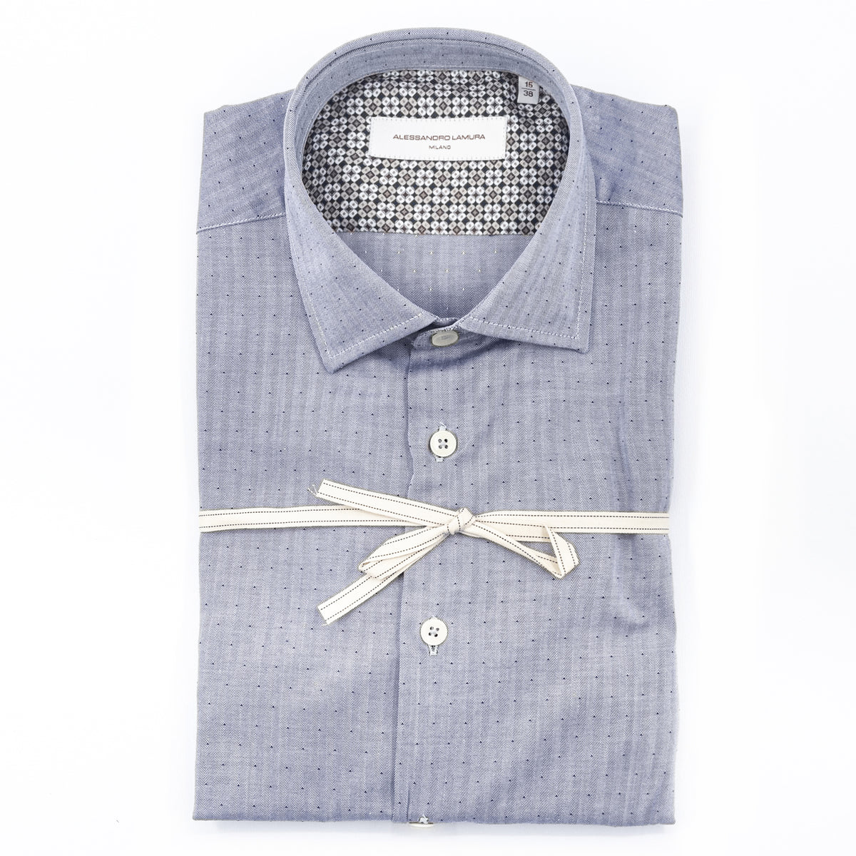 Camicia Azzurra Spinata con Microfantasia