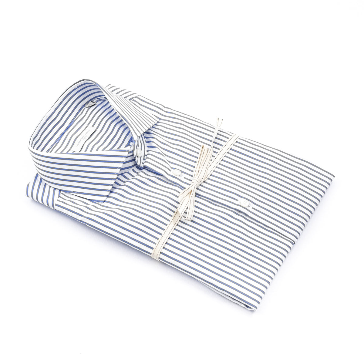 Camicia Bianca a Righe Blu e Grigie
