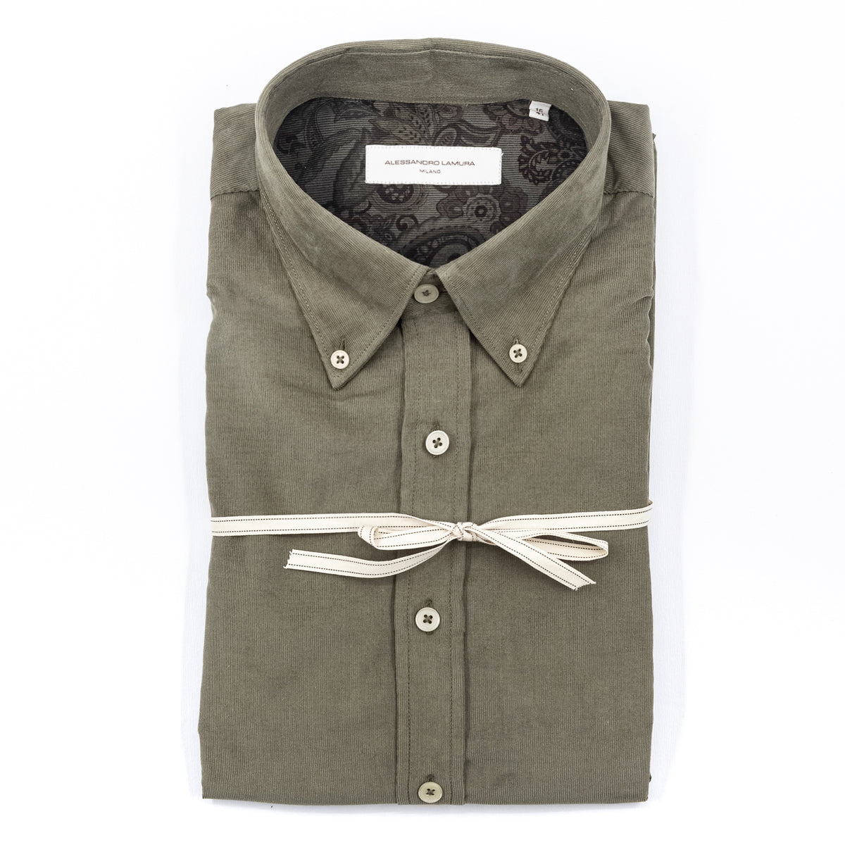 Camicia in Velluto a Costine Verde Oliva Button Down