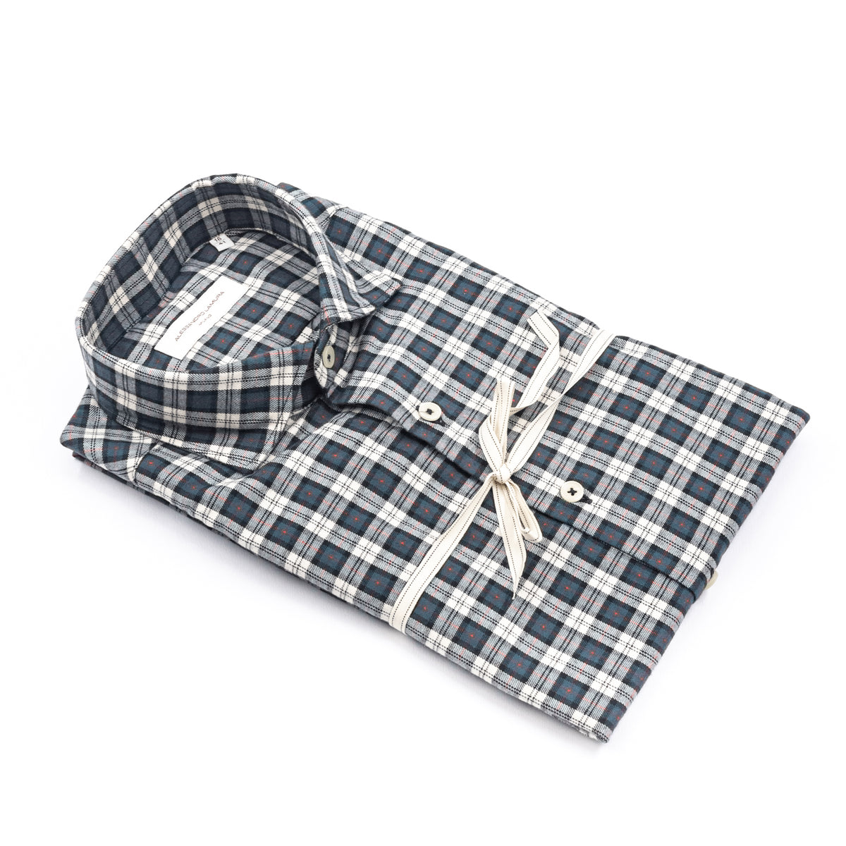 Camicia a Quadri Blu e Bianco con Dettagli Rossi