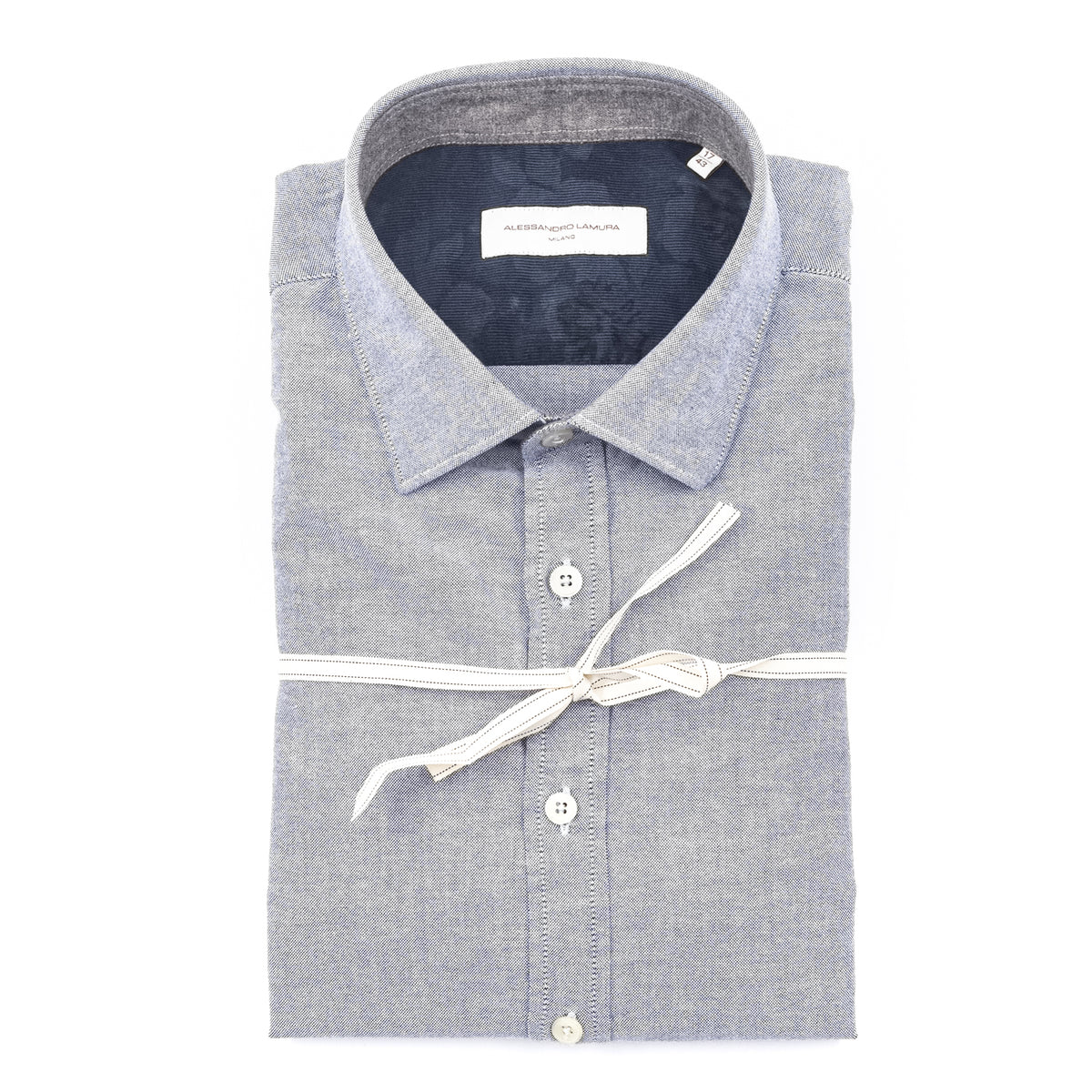 Camicia Azzurra Mélange con Dettagli a Contrasto