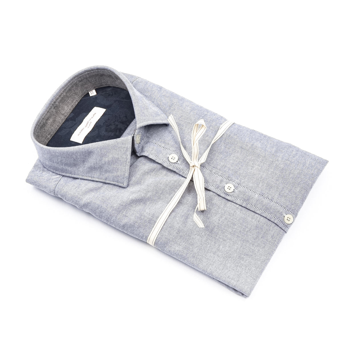 Camicia Azzurra Mélange con Dettagli a Contrasto