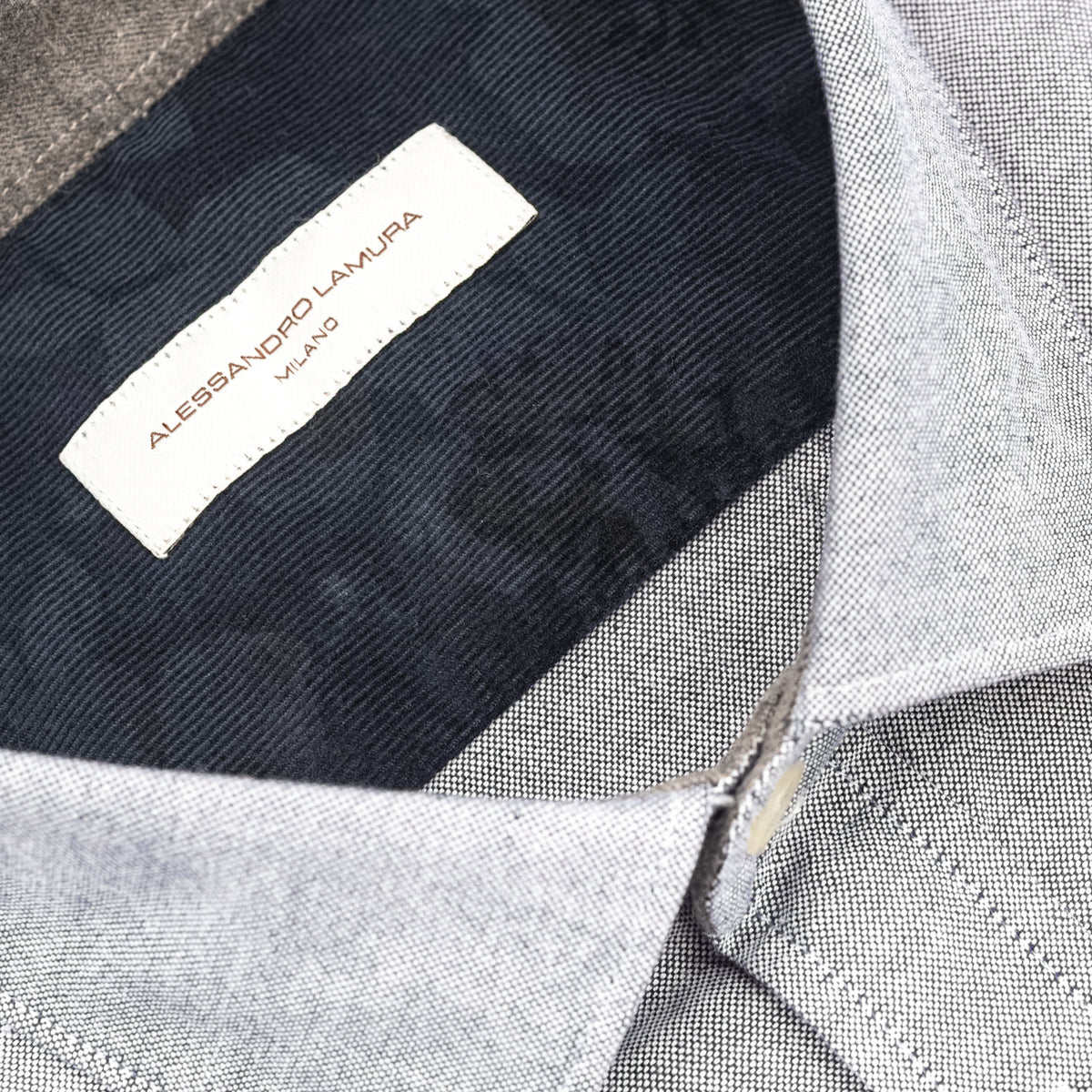 Camicia Azzurra Mélange con Dettagli a Contrasto