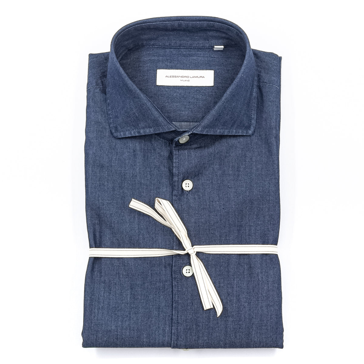 Camicia Denim Blu con Collo Classico