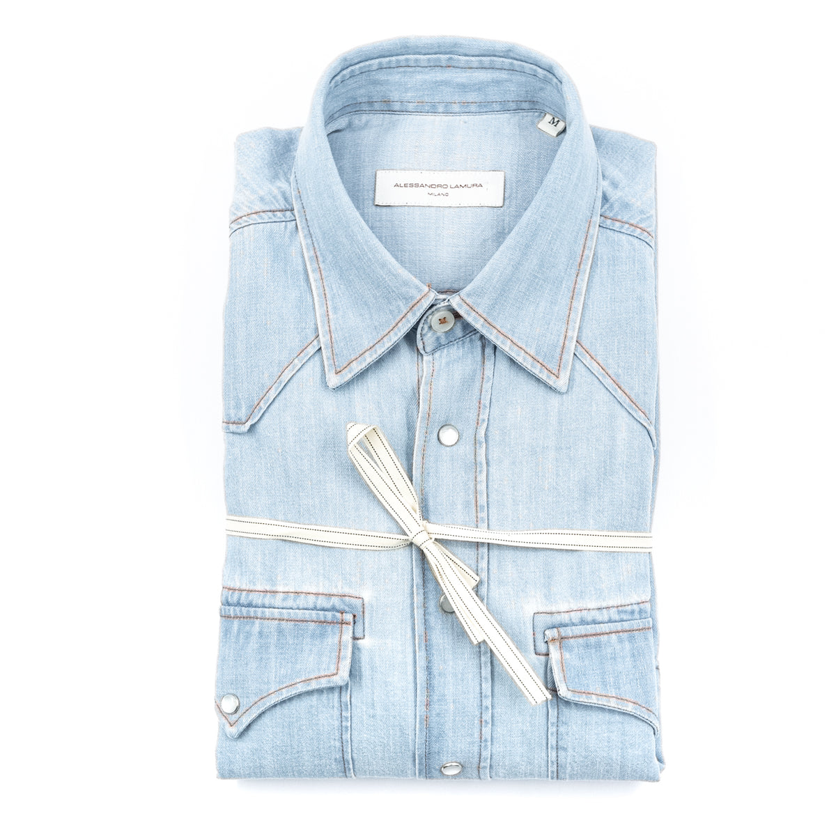 Camicia Western in Denim Azzurro Chiaro