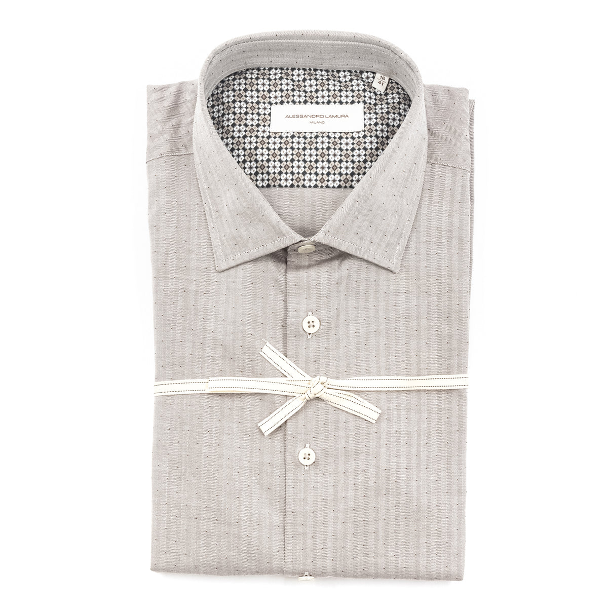 Camicia Beige con Microfantasia a Pois