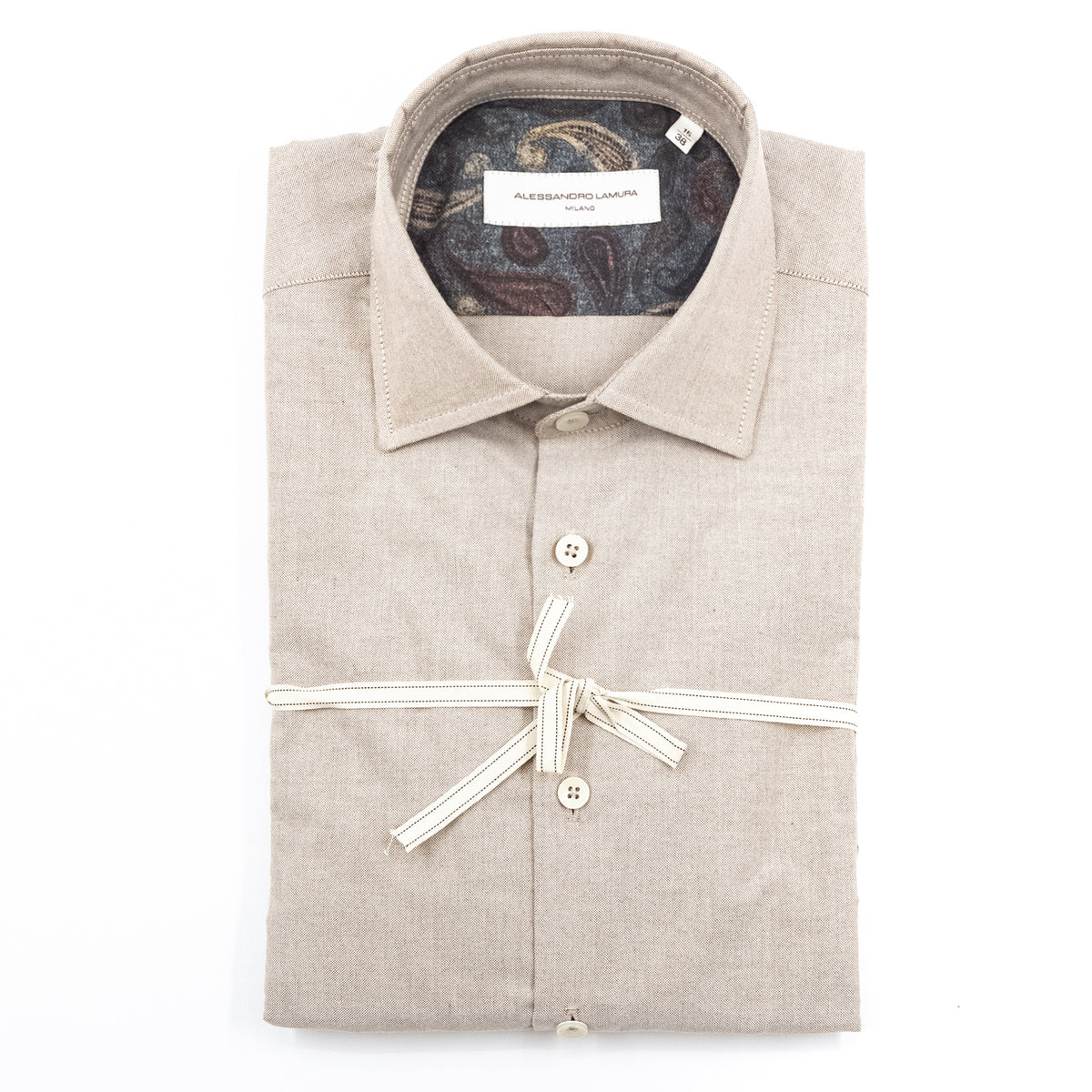 Camicia Oxford Beige con Dettaglio Paisley