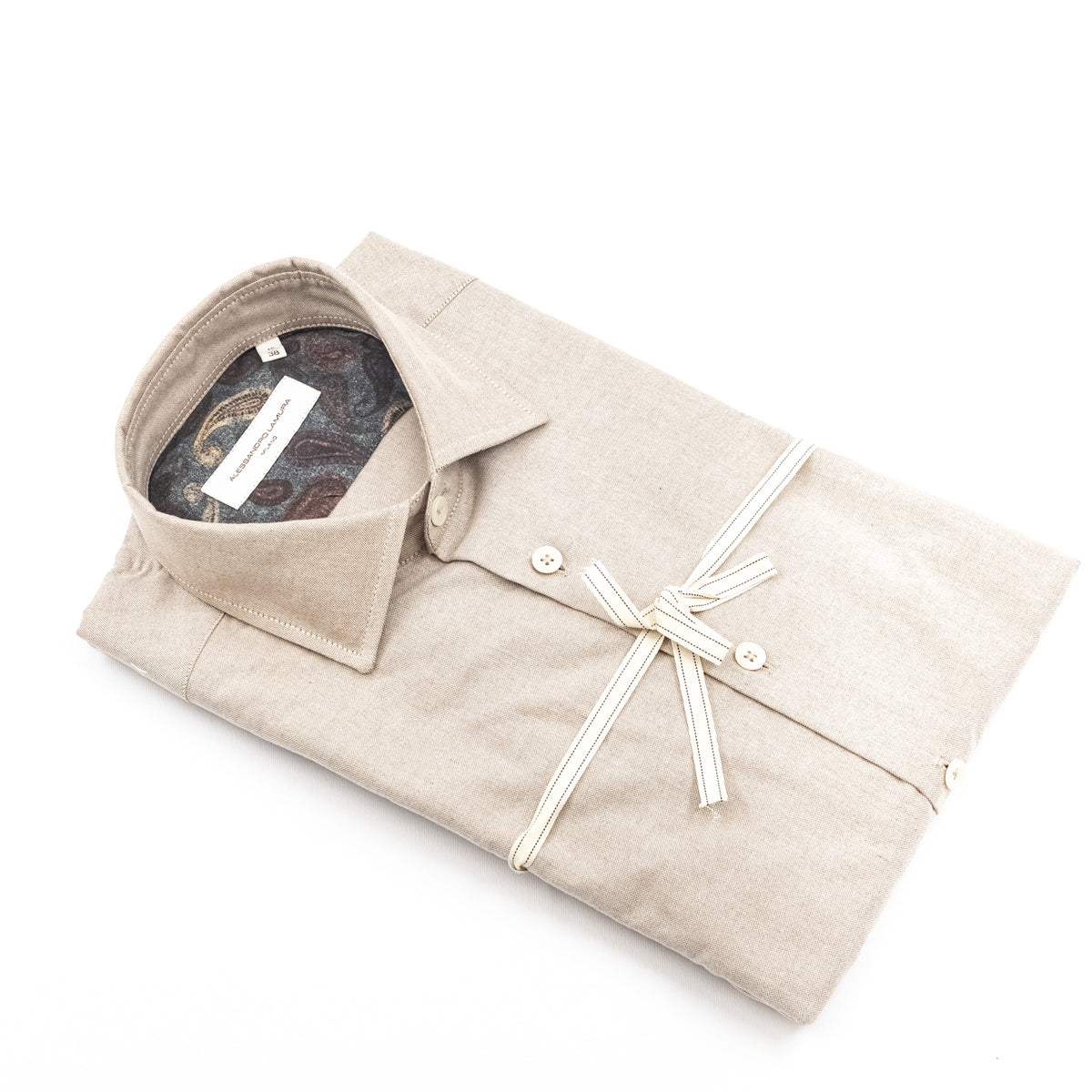 Camicia Oxford Beige con Dettaglio Paisley