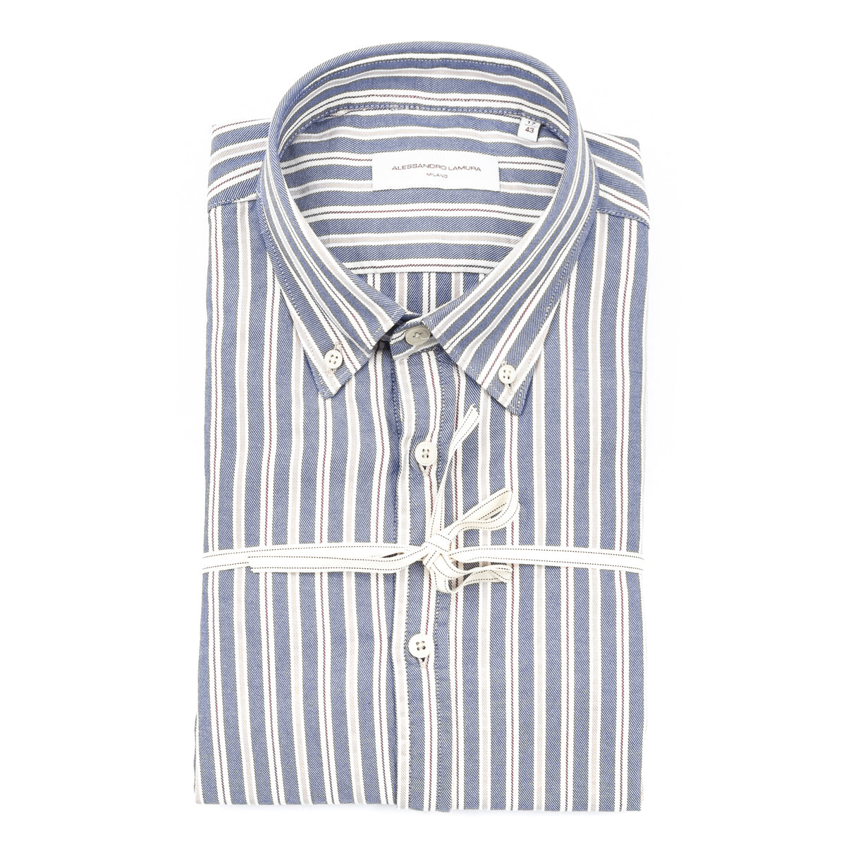 Camicia Blu a Righe Multicolore con Colletto Button-Down