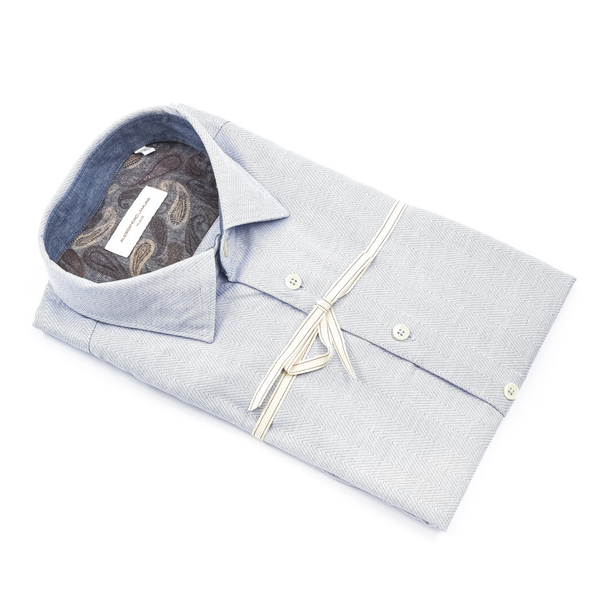 Camicia Azzurra Microfantasia con Dettaglio Paisley
