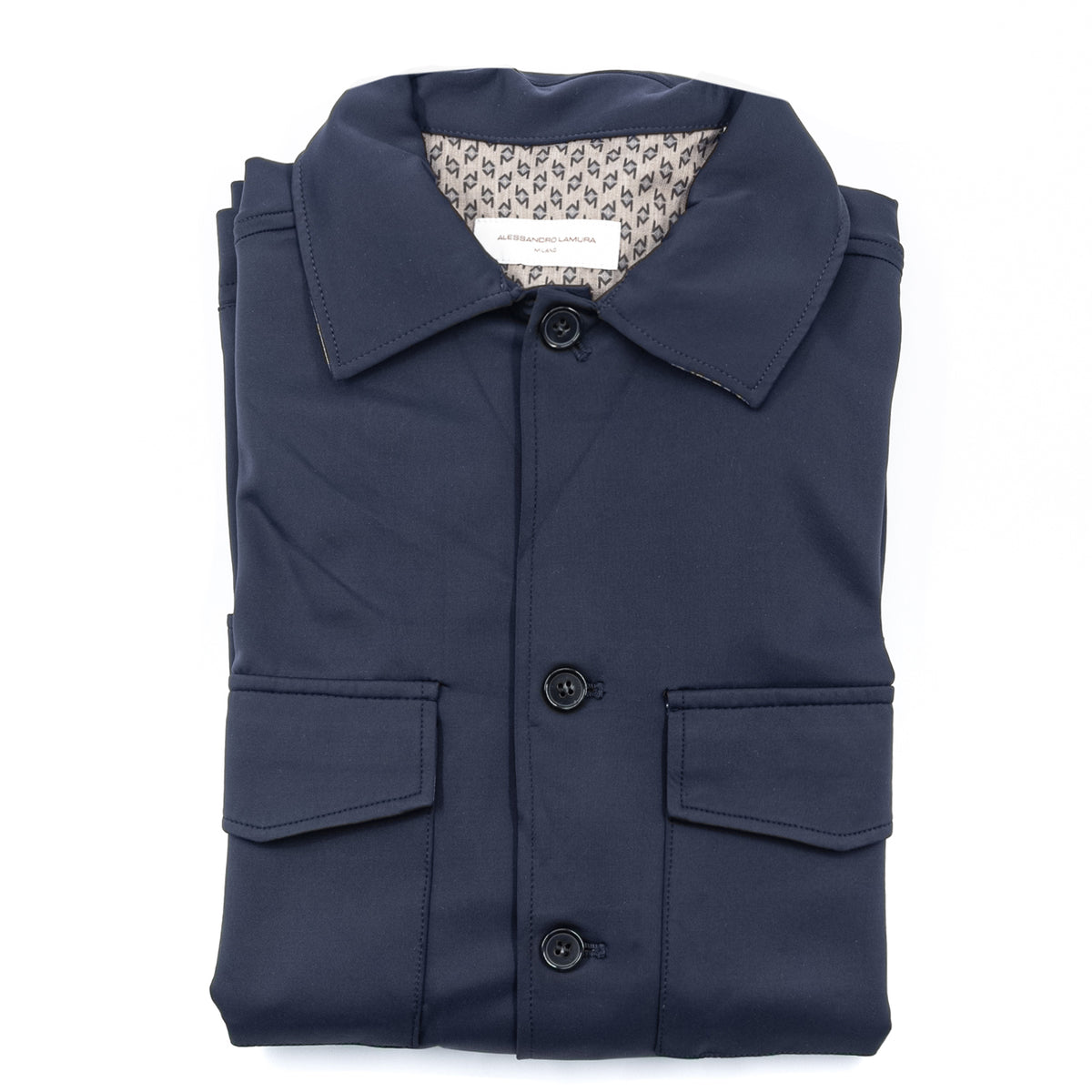 Giacca Camicia Blu Navy con Tasche Applicate