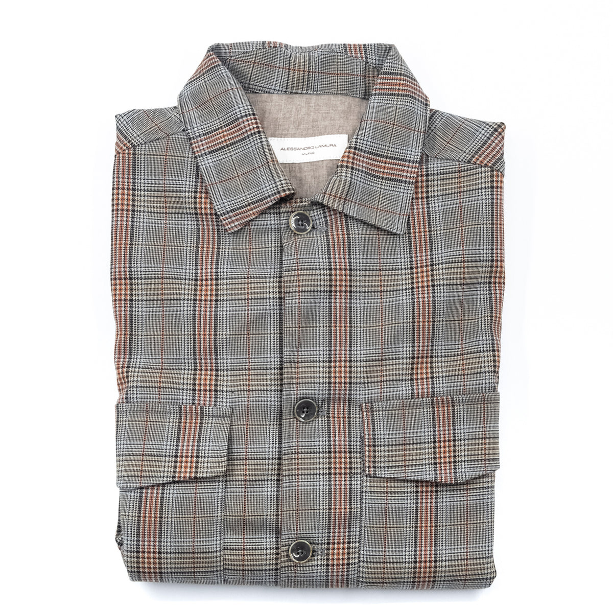 Giacca Camicia Check Grigia con Tasche Frontali