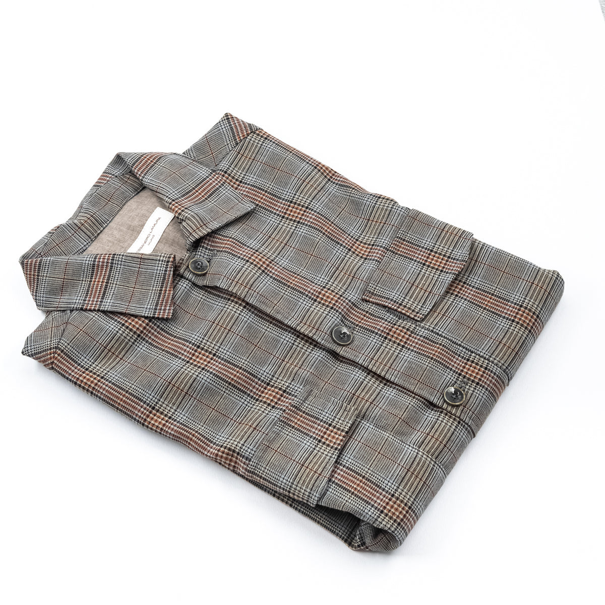 Giacca Camicia Check Grigia con Tasche Frontali