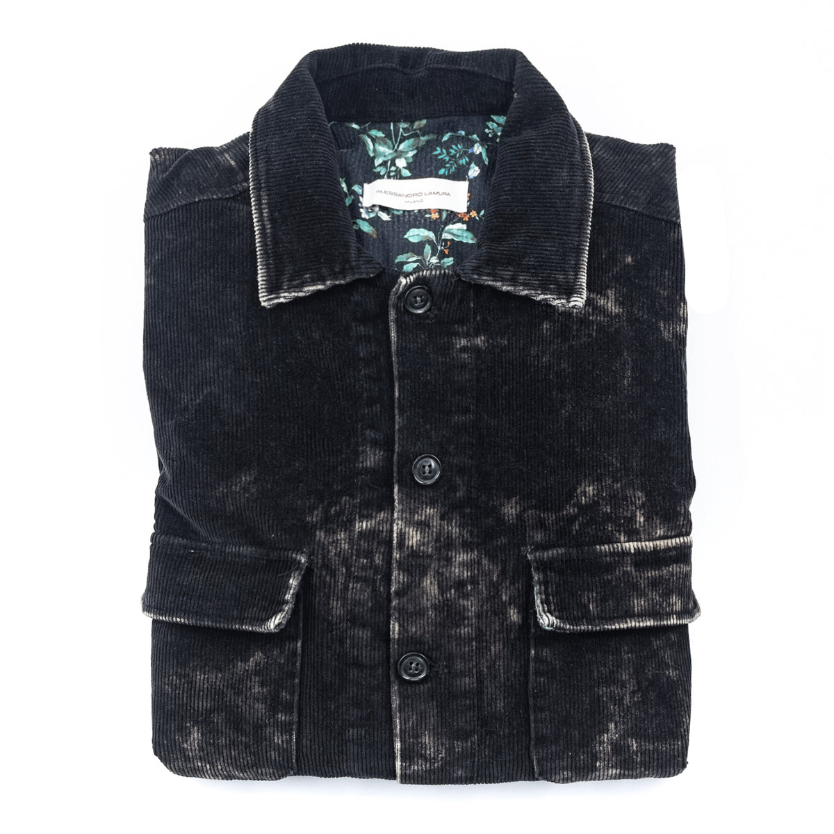 Giacca Camicia in Velluto a Coste Nero Washed