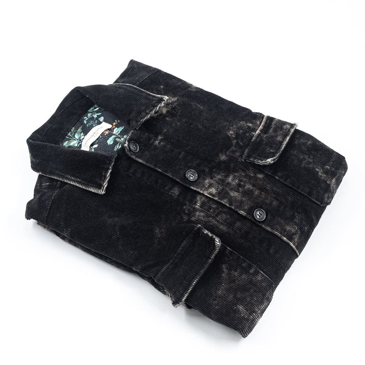 Giacca Camicia in Velluto a Coste Nero Washed