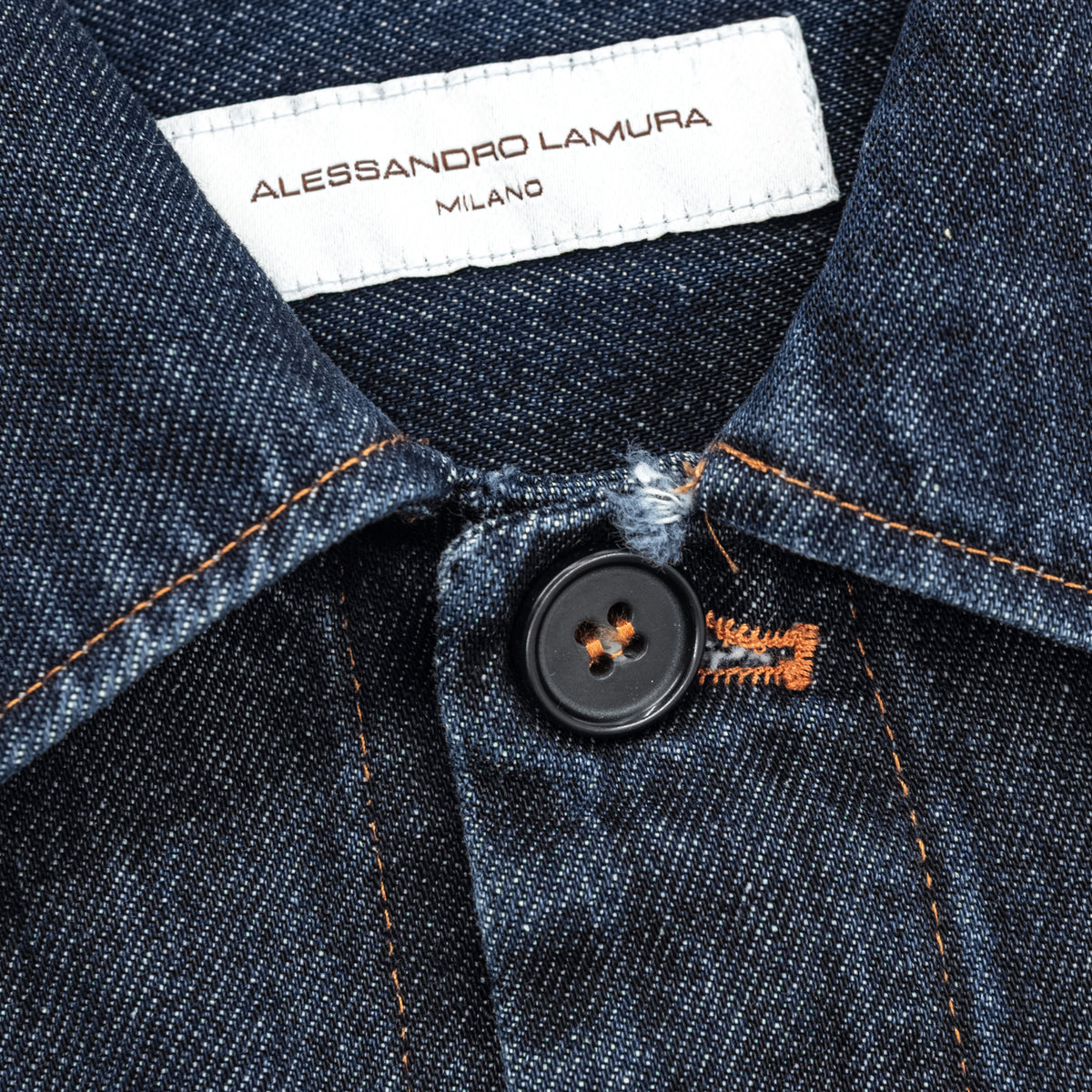 Giacca Camicia in Denim Blu con Cuciture a Contrasto