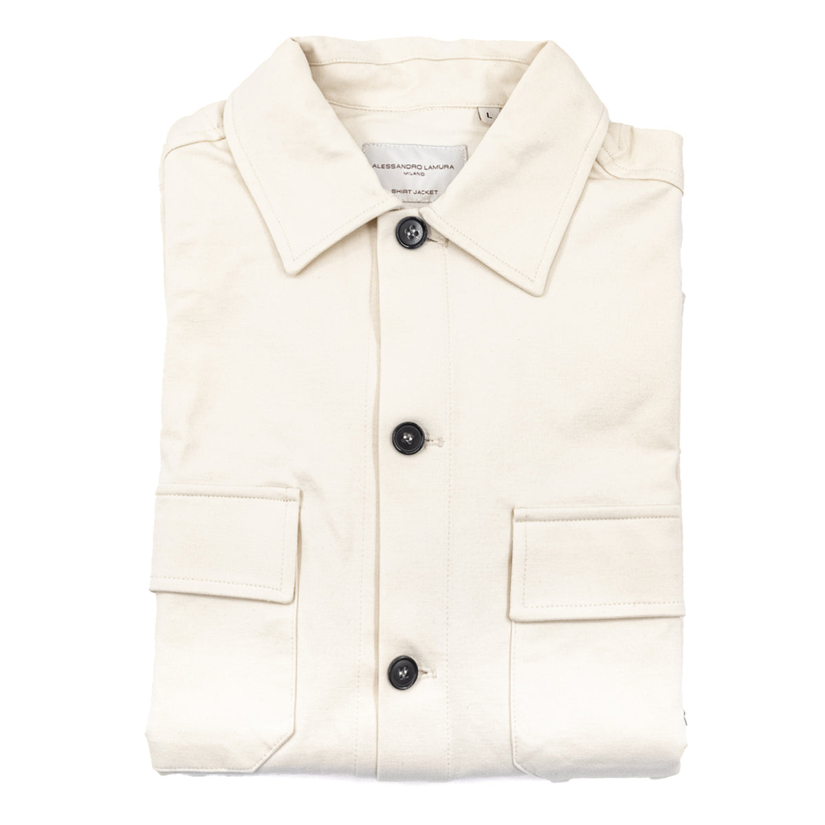 Giacca Camicia Bianco Panna con Tasche Applicate