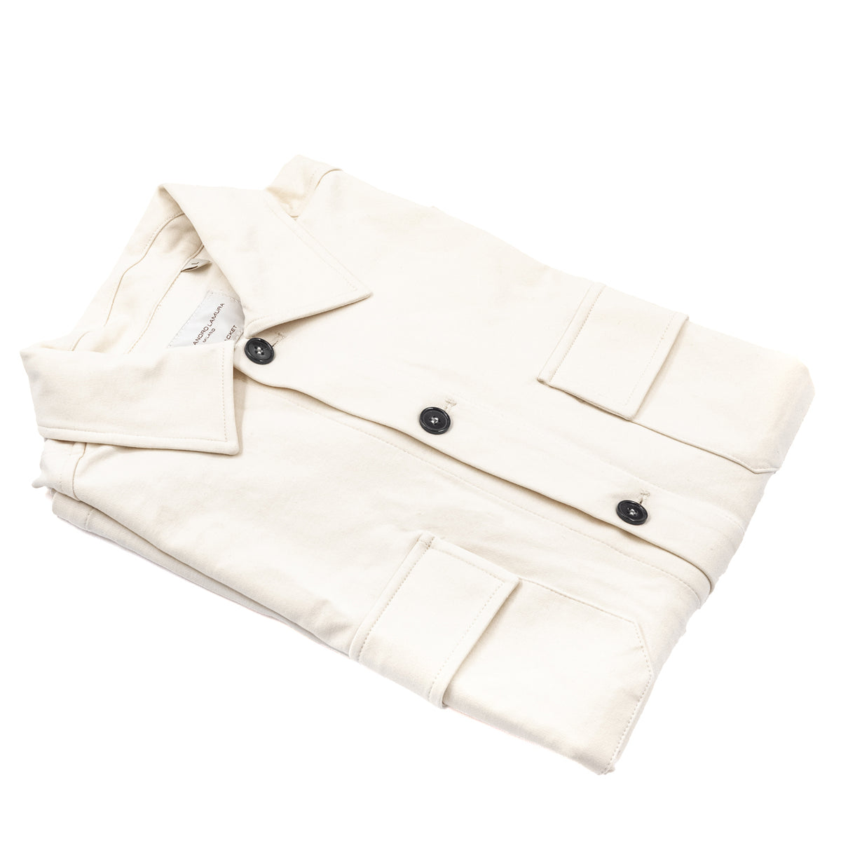 Giacca Camicia Bianco Panna con Tasche Applicate