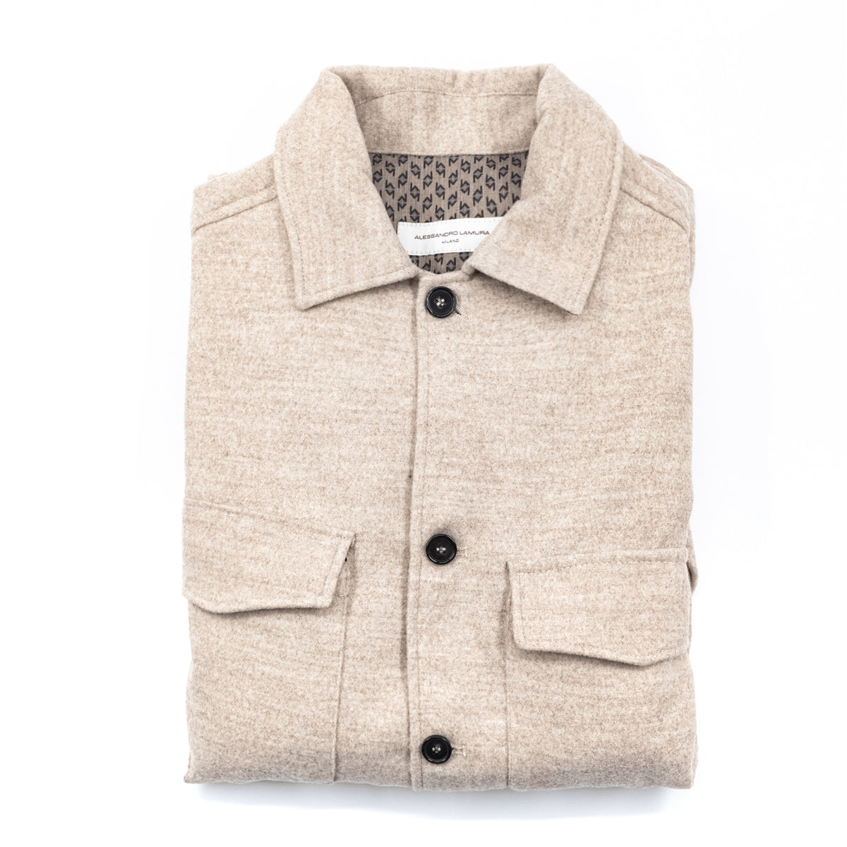 Giacca Camicia Beige Mélange con Tasche Applicate
