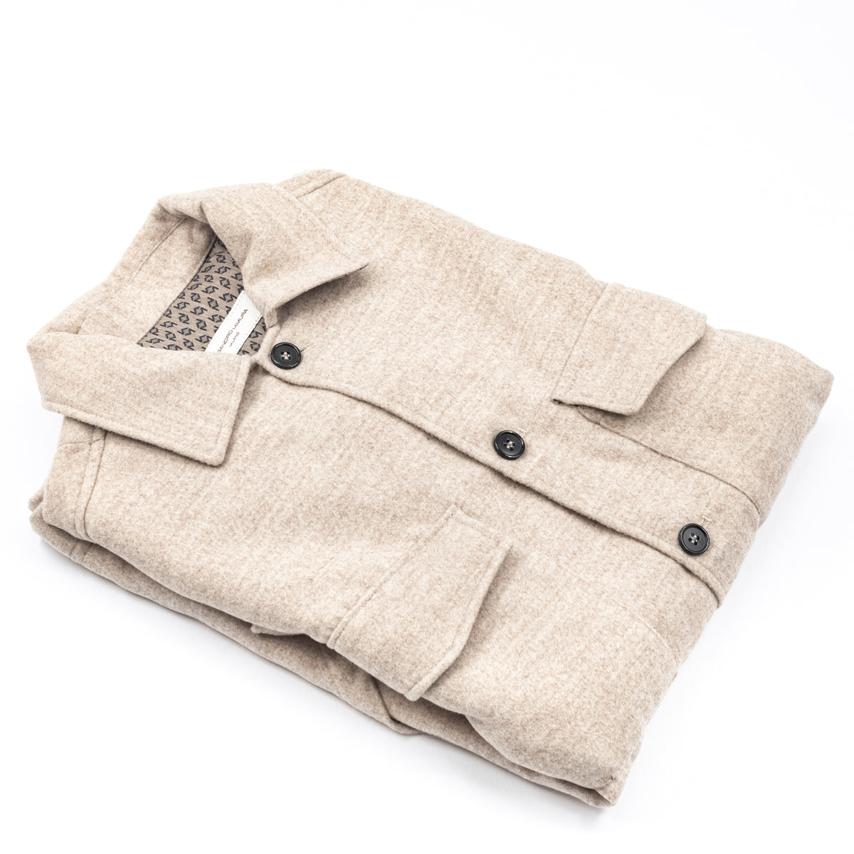 Giacca Camicia Beige Mélange con Tasche Applicate