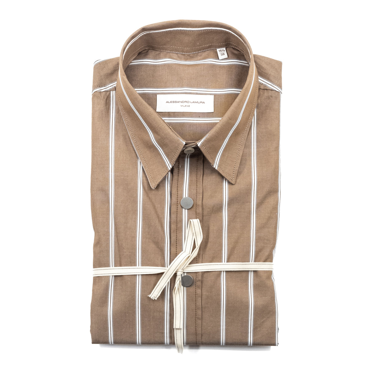 Camicia Marrone a Righe Verticali con Bottoni a Pressione