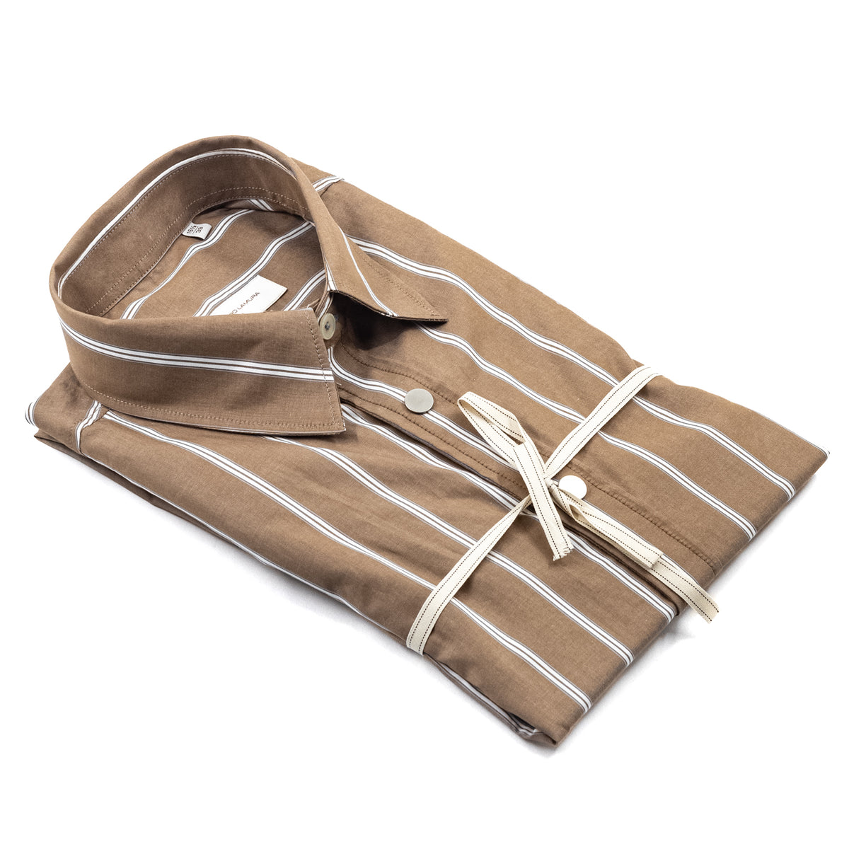 Camicia Marrone a Righe Verticali con Bottoni a Pressione