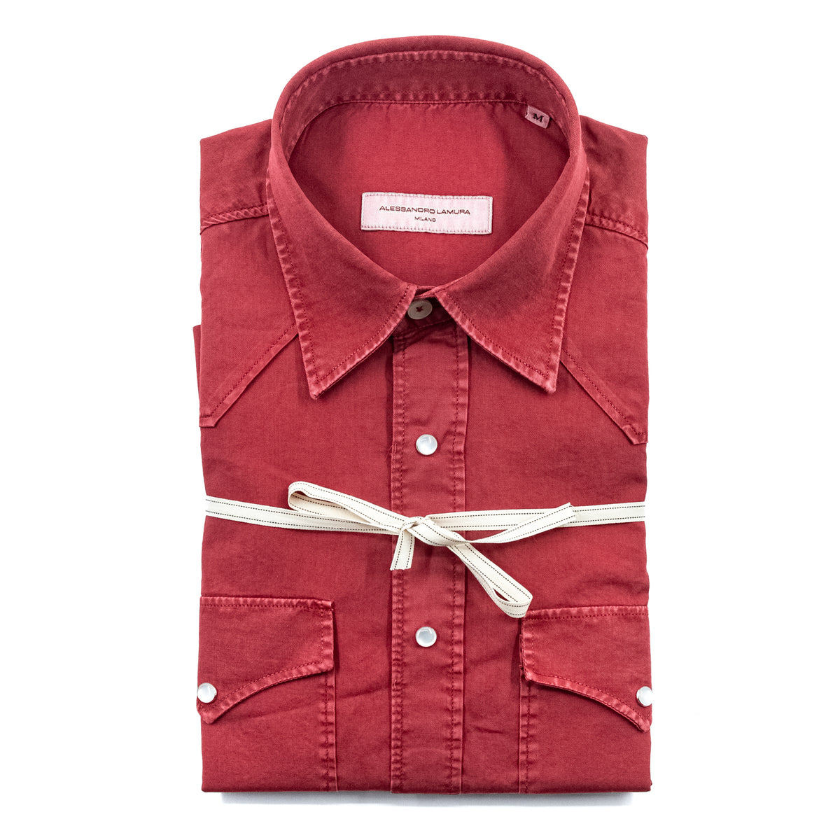 Camicia Rossa Effetto Lavato con Bottoni a Pressione