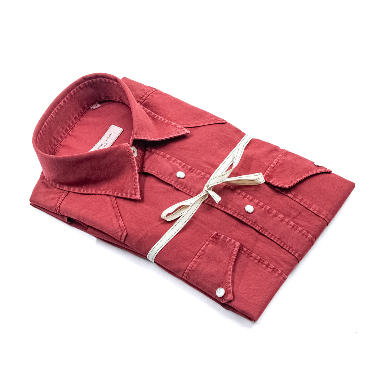 Camicia Rossa Effetto Lavato con Bottoni a Pressione