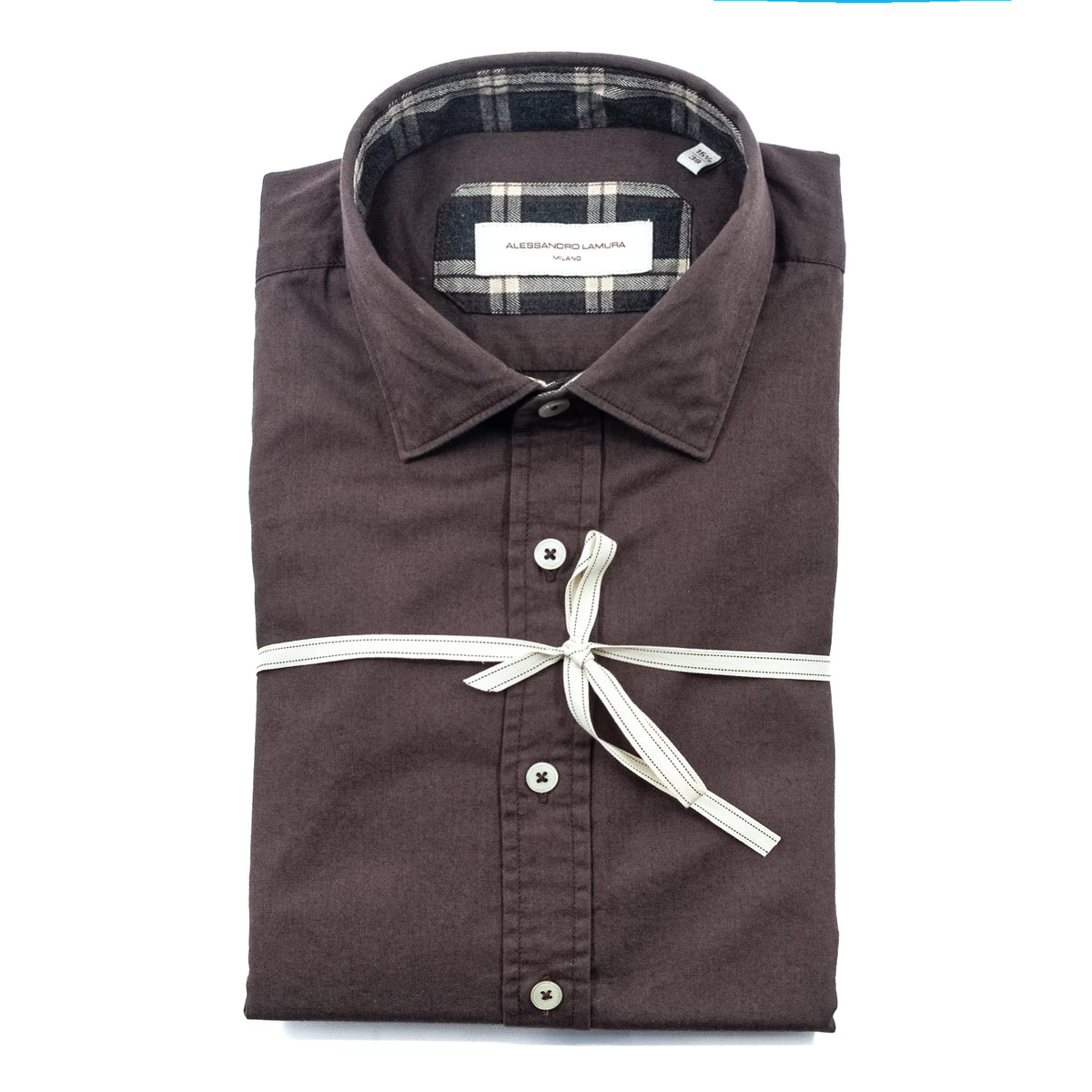 Camicia Marrone con Dettagli Tartan