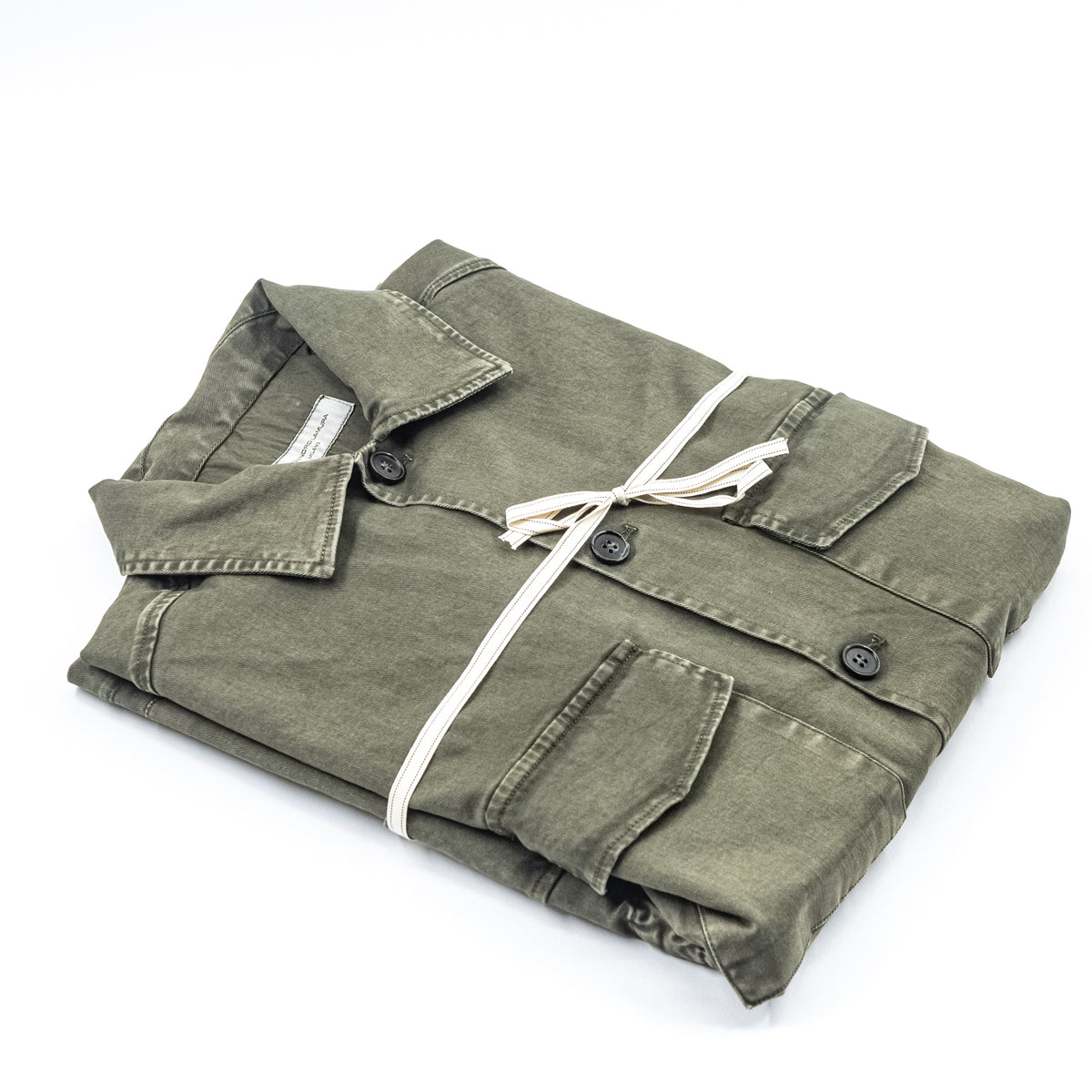 Giacca in Cotone Verde Militare con Tasche