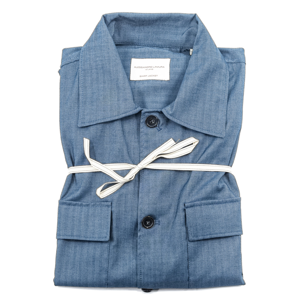 Giacca Camicia Blu in Tessuto Spigato