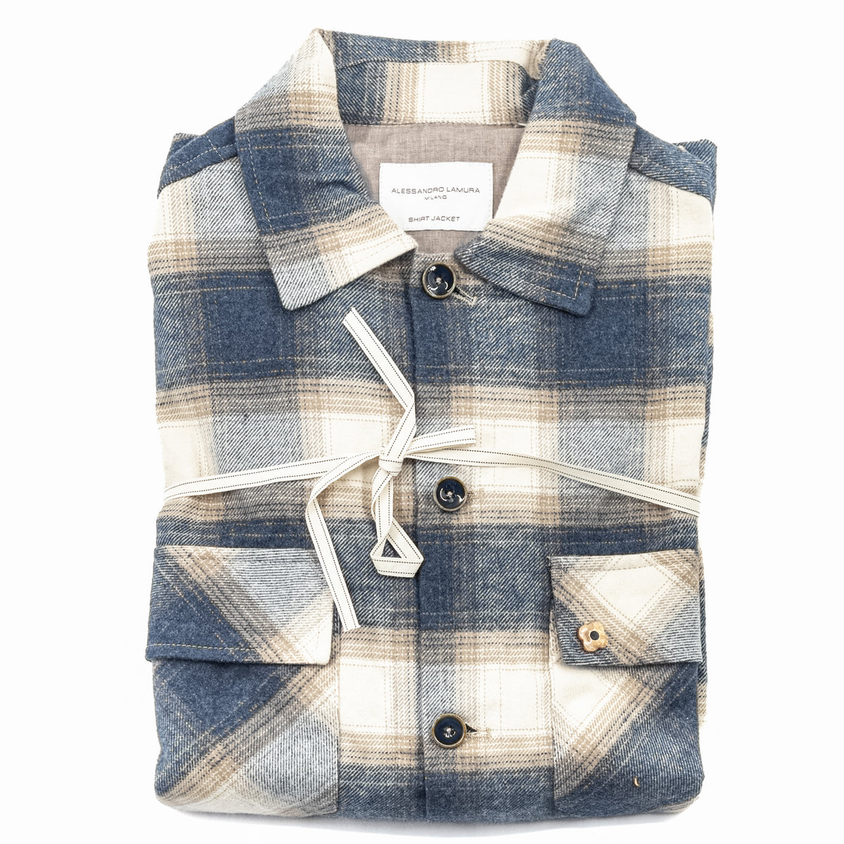 Giacca Camicia a Quadri Blu e Beige