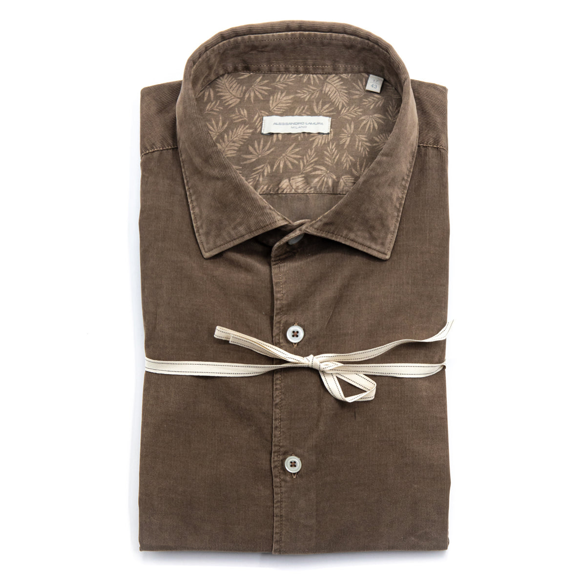 Camicia Marrone in Velluto a Coste con Interno Fantasia Foglie