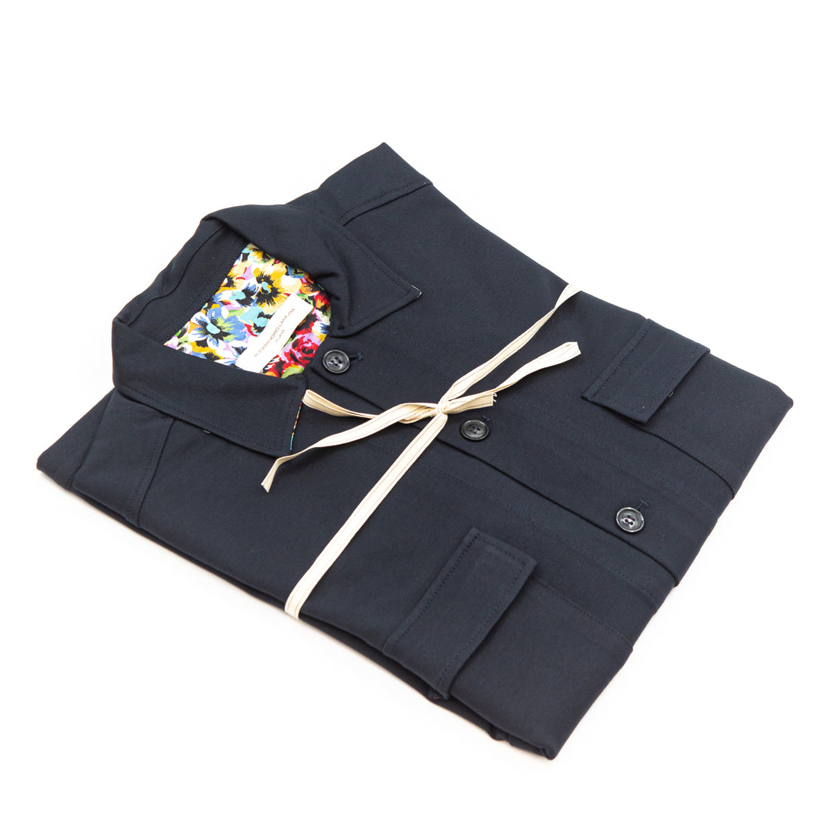 Giacca-Camicia Blu Notte con Interno Fantasia Floreale