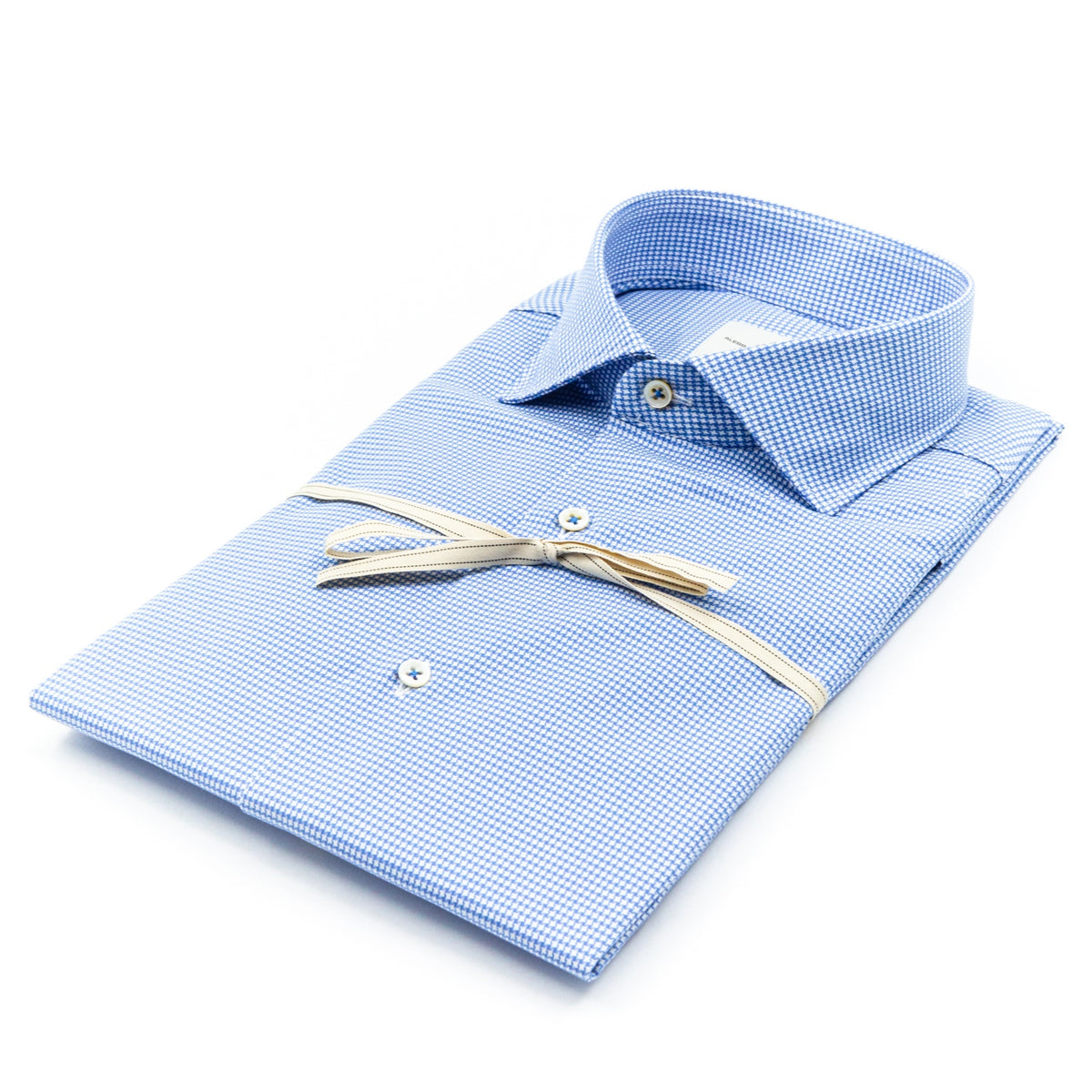 Camicia Azzurra con Fantasia Micro Pied-de-Poule