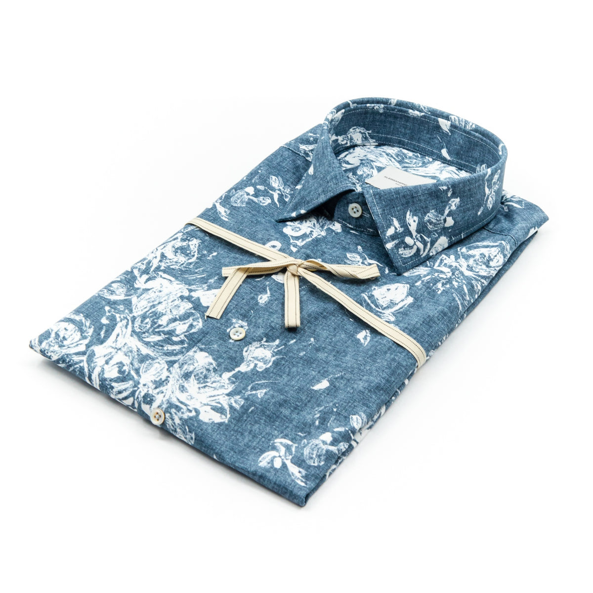 Camicia Blu con Fantasia Floreale Bianca
