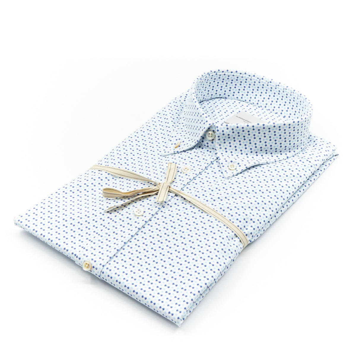 Camicia Bianca con Microfantasia Geometrica Blu