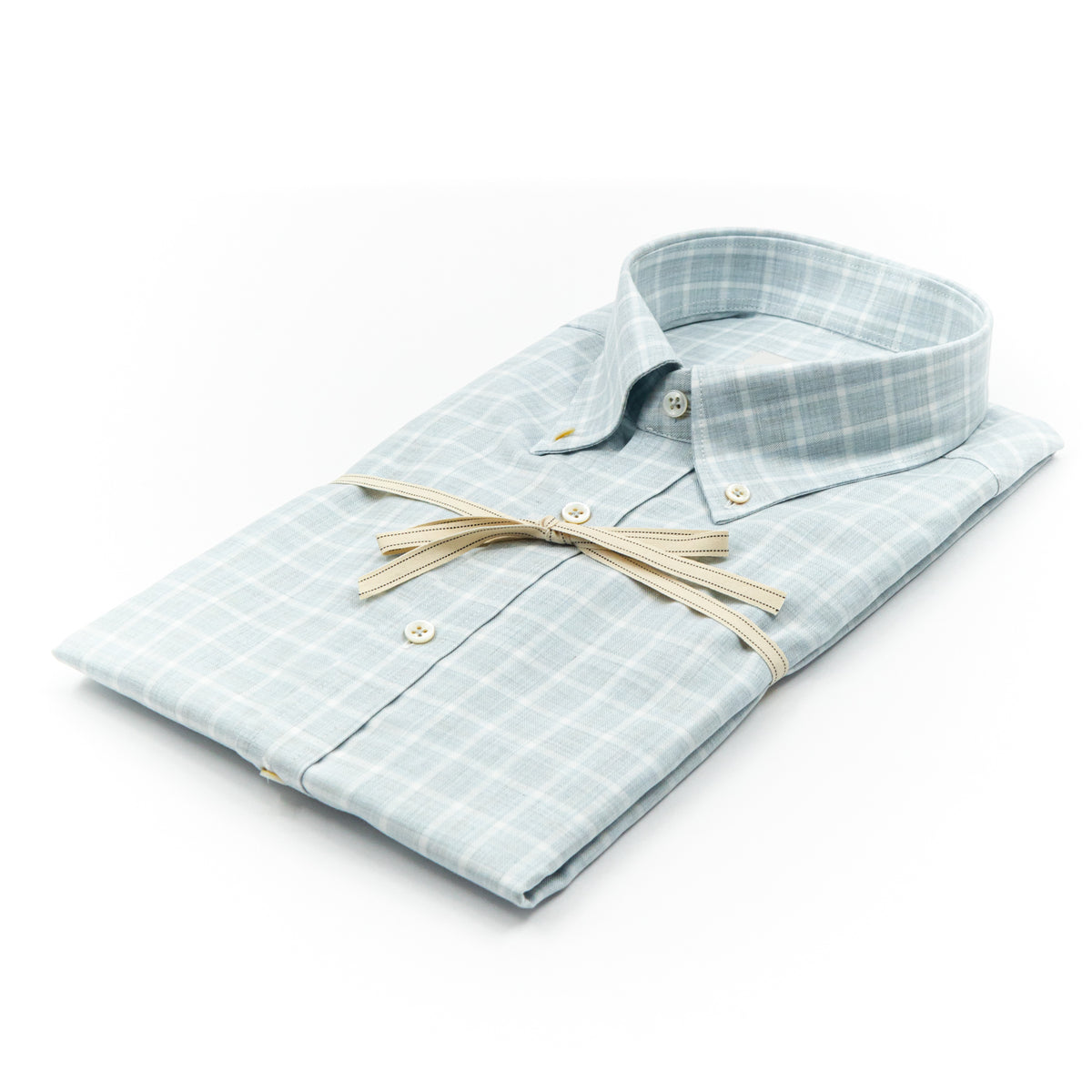 Camicia Azzurro Chiaro a Quadri con Colletto Button-Down