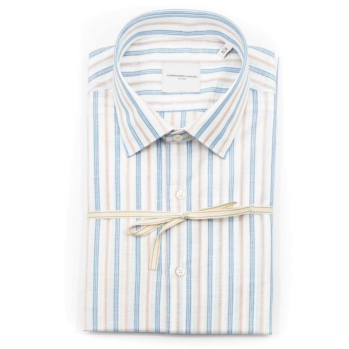 Camicia Bianca a Righe Azzurre e Rosa Cipria