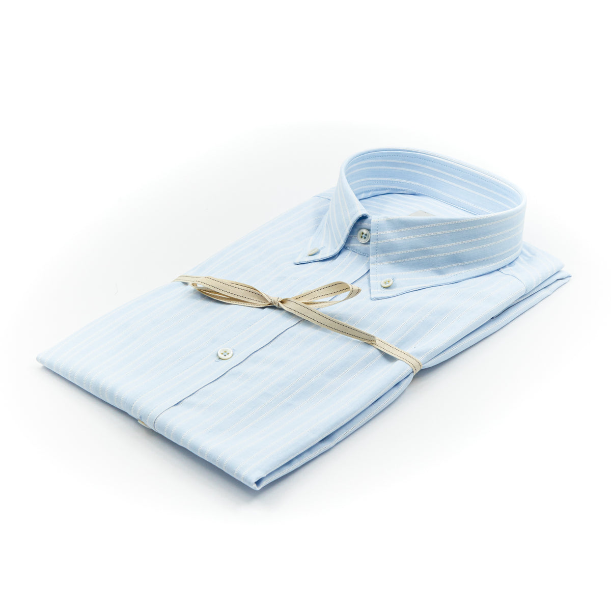 Camicia Azzurro Chiaro a Righe Bianche con Colletto Button-Down