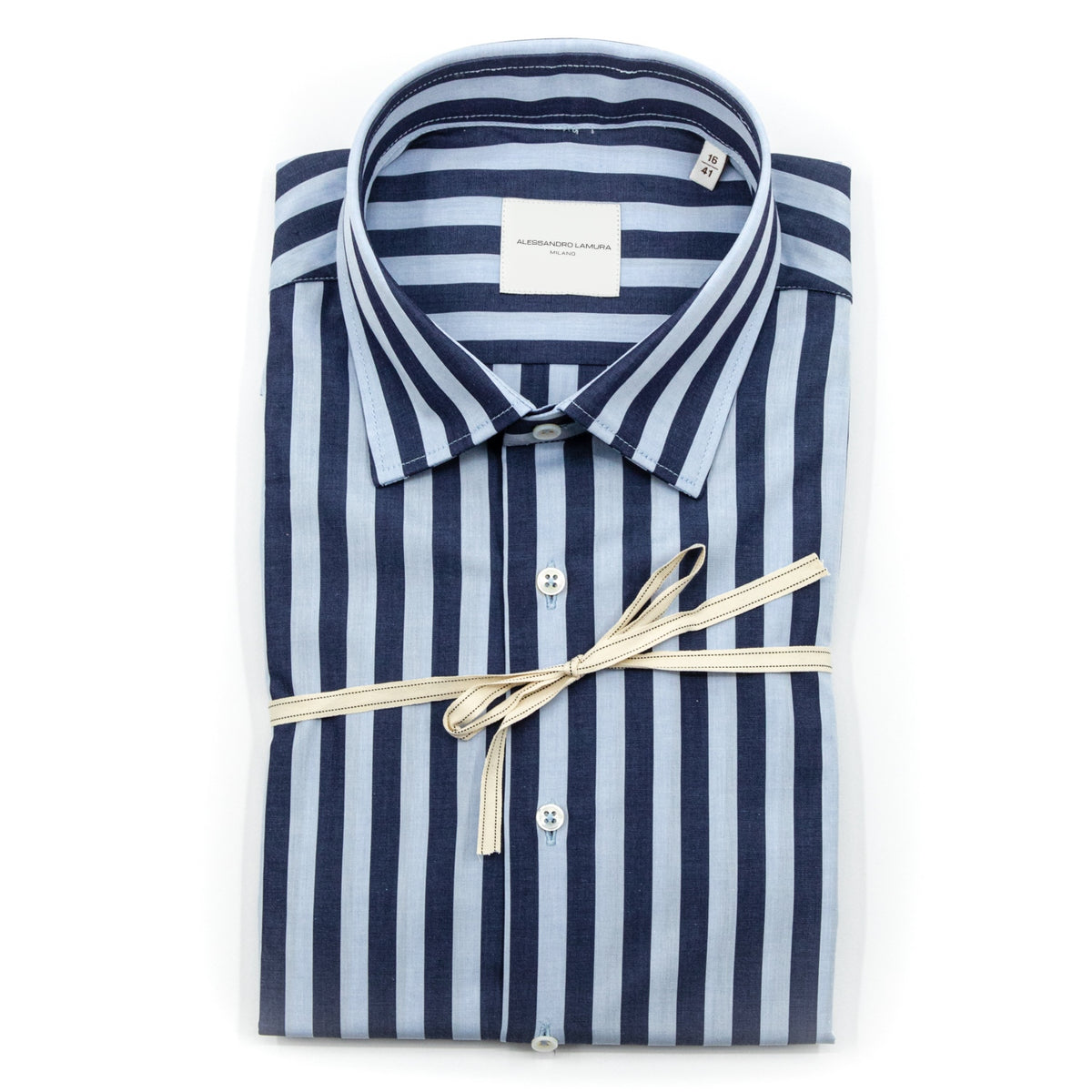 Camicia a Righe Verticali Blu Navy e Azzurro