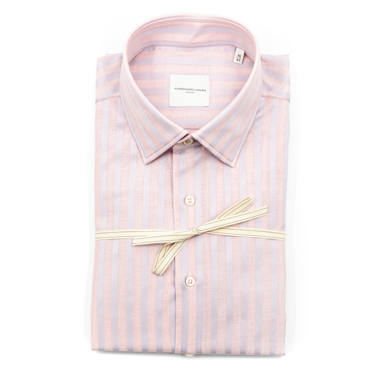Camicia Rosa a Righe Bianche con Colletto Italiano