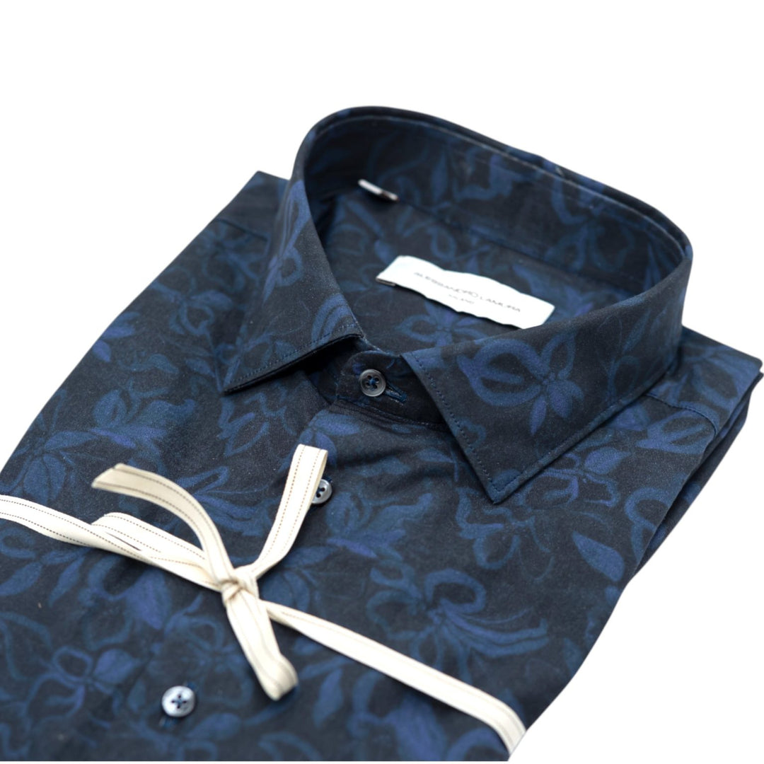 Camicia Nera con Stampa Floreale Blu