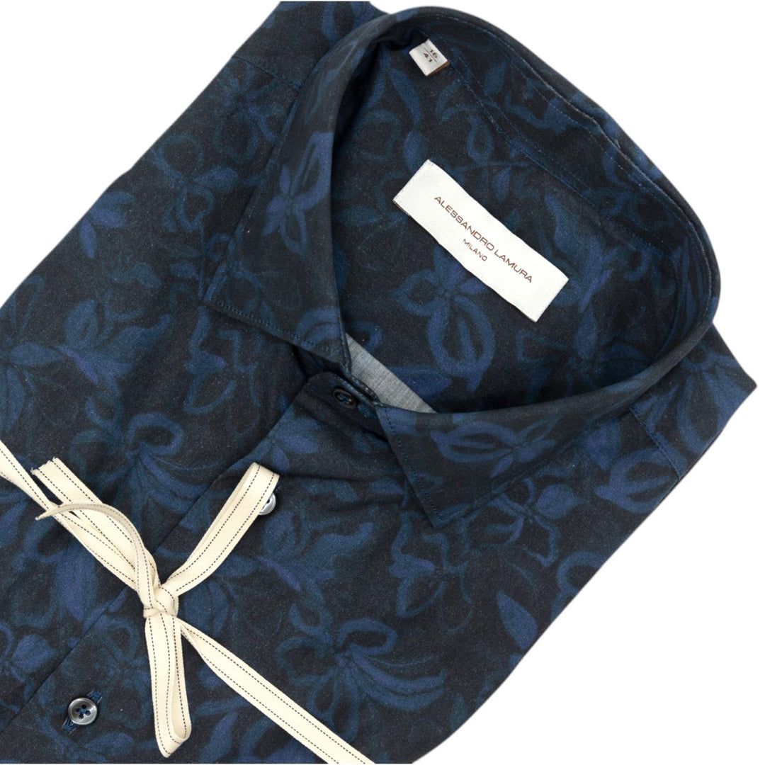 Camicia Nera con Stampa Floreale Blu