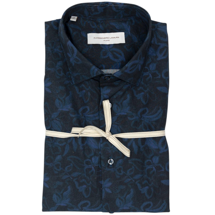 Camicia Nera con Stampa Floreale Blu
