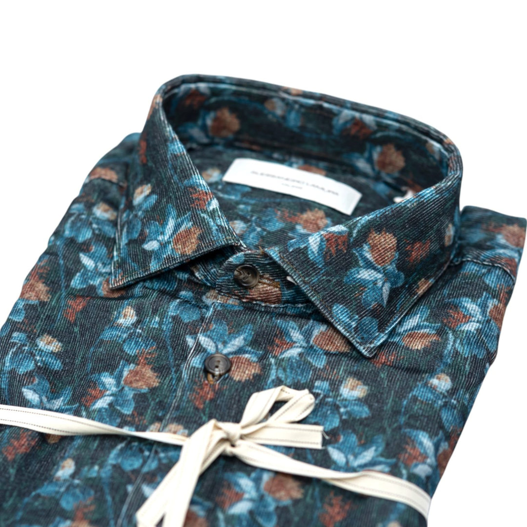 Camicia Fantasia Floreale Verde scuro e Blu