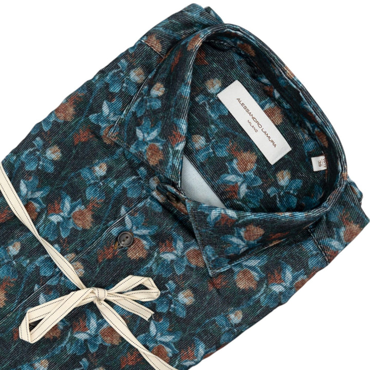 Camicia Fantasia Floreale Verde scuro e Blu