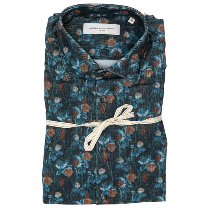 Camicia Fantasia Floreale Verde scuro e Blu