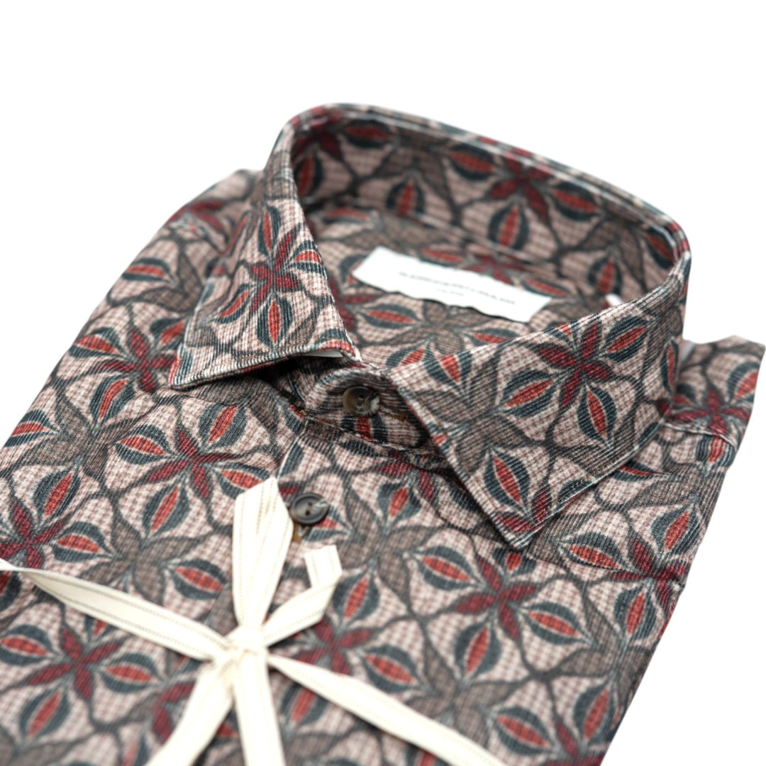 Brown and Red Geometric Floral Print Shirt 