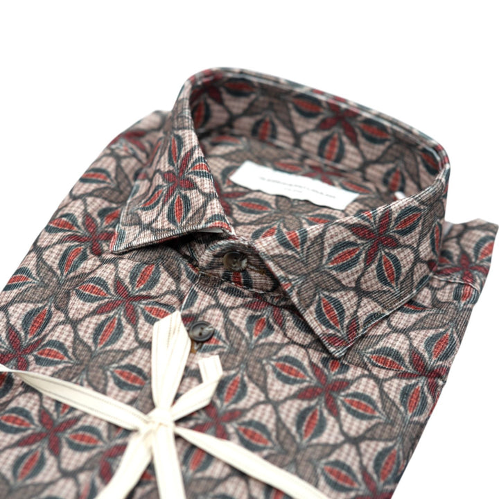 Brown and Red Geometric Floral Print Shirt 